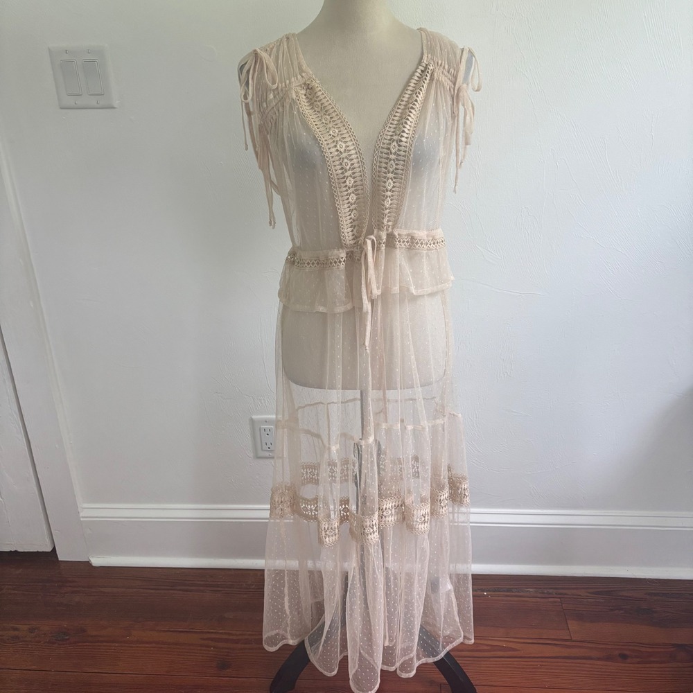 Express Mesh Maxi Dress Small Nude Beige Sheer Boho Festival Cover Up layering